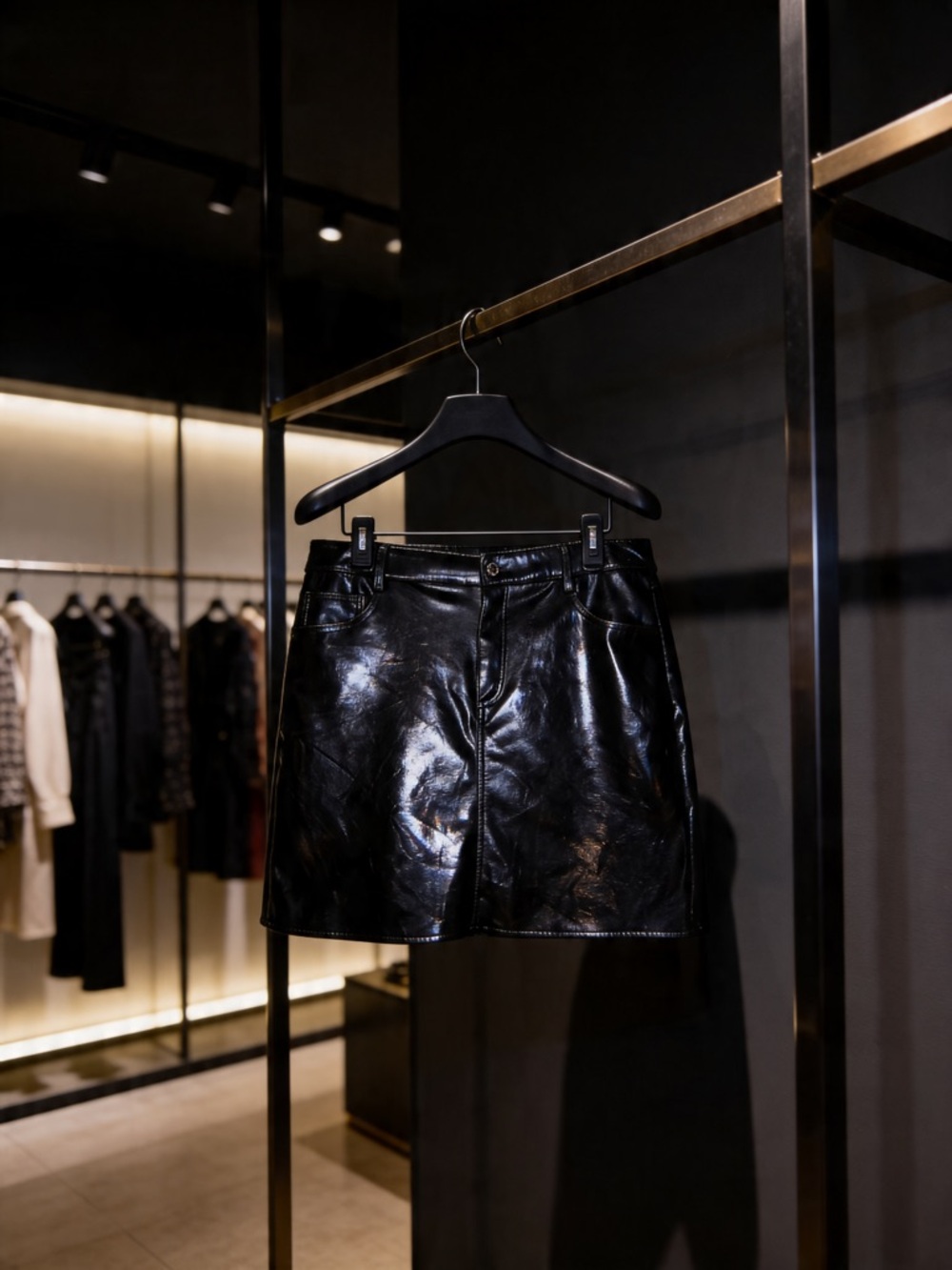Marc New York Black Shiny Faux Leather Mini Skirt